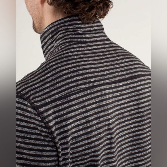 Lululemon Men’s Studio 1/2 Zip Classic Stripe Heathered Black Pullover Small - Picture 6 of 16